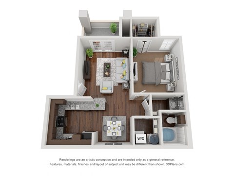 Floor plan for 1 bed, 1 bath, 706 sqft